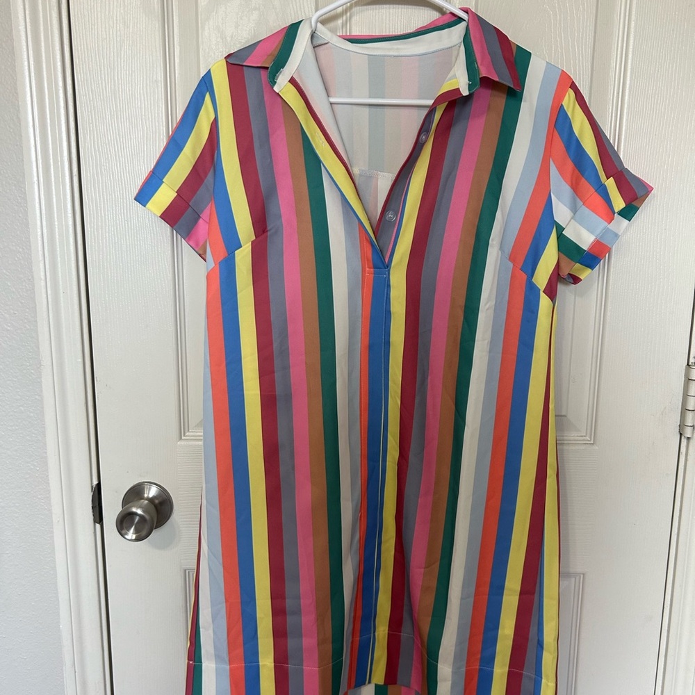 Colorful Striped Shirt Dress
